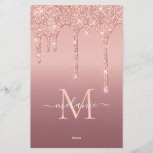 Rose Gold Glitter Custom Letter Name Stationery