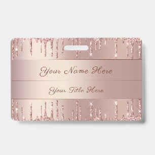 Rose Gold Glitter Custom Name Badge Template ID Badge