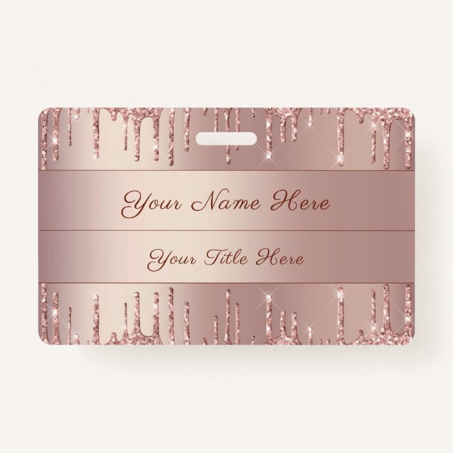 Rose Gold Glitter Custom Name Badge Template ID Badge (Front)