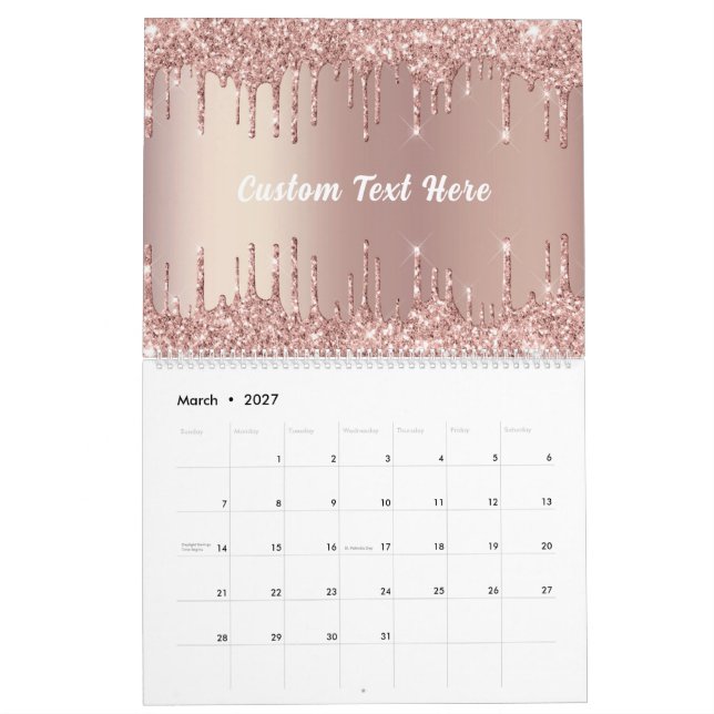 Rose Gold Glitter Custom Text Calendar Gift (Mar 2027)