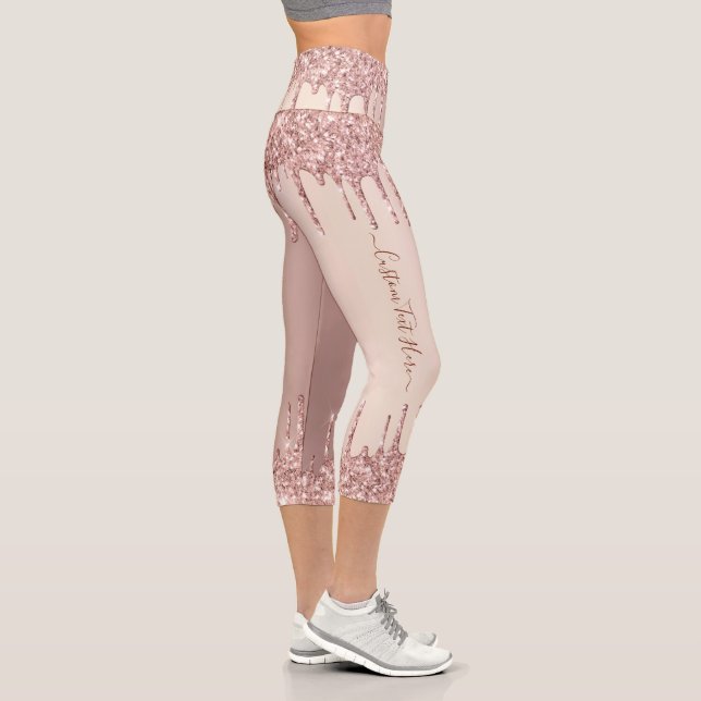 Rose Gold Glitter Custom Text Capri Leggings (Right)