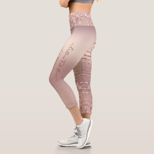 Rose Gold Glitter Custom Text Capri Leggings