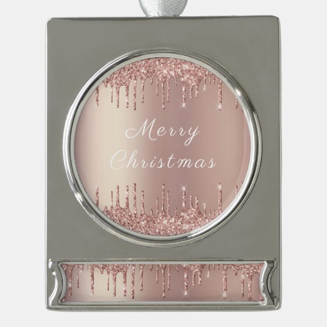 Rose Gold Glitter Custom Text Christmas Ornament (Front)