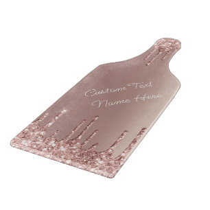 Rose Gold Glitter Custom Text Cutting Board Gift