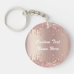 Rose Gold Glitter Custom Text Keychain Gift