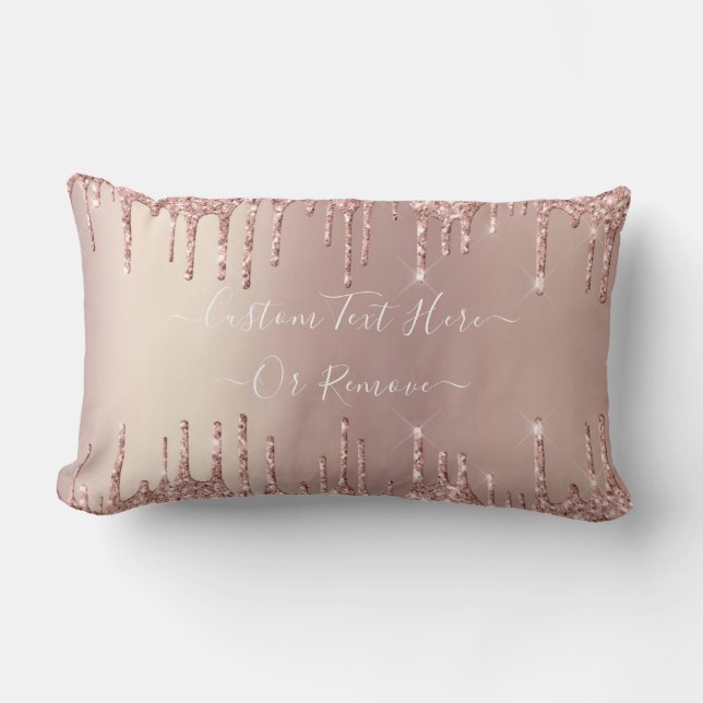 Rose Gold Glitter Custom Text Lumbar Pillow (Front)