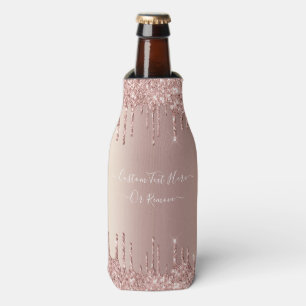 Rose Gold Glitter Custom Text Name Bottle Cooler