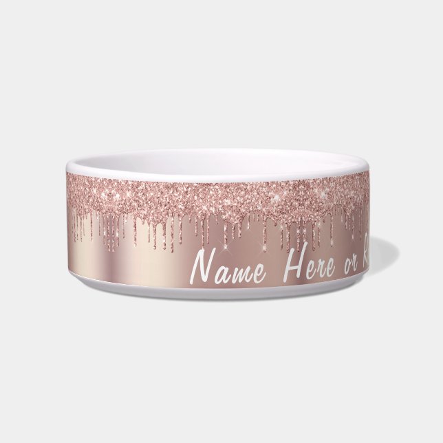 Rose Gold Glitter Custom Text Name Bowl (Front)