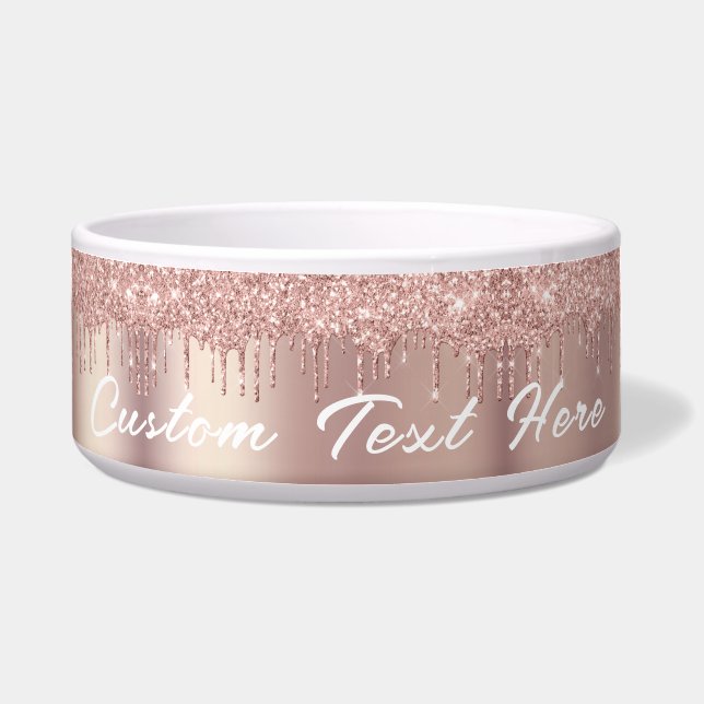 Rose Gold Glitter Custom Text Name Bowl (Front)