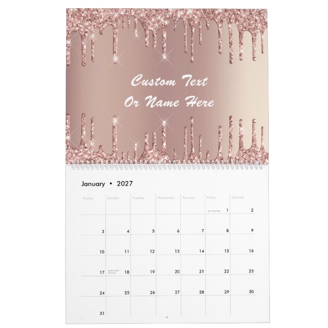 Rose Gold Glitter Custom Text Name Calendar Gift (Jan 2027)