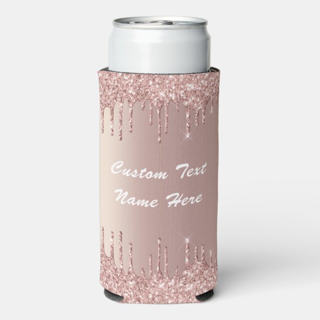 Rose Gold Glitter Custom Text Name Can Cooler (Seltzer Back)