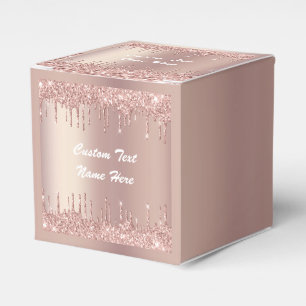Rose Gold Glitter Custom Text Name Favour Box Gift