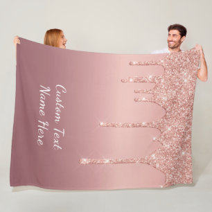 Rose Gold Glitter Custom Text name Fleece Blanket