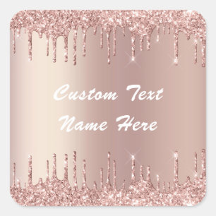 Rose Gold Glitter Custom Text Name Gift Sticker