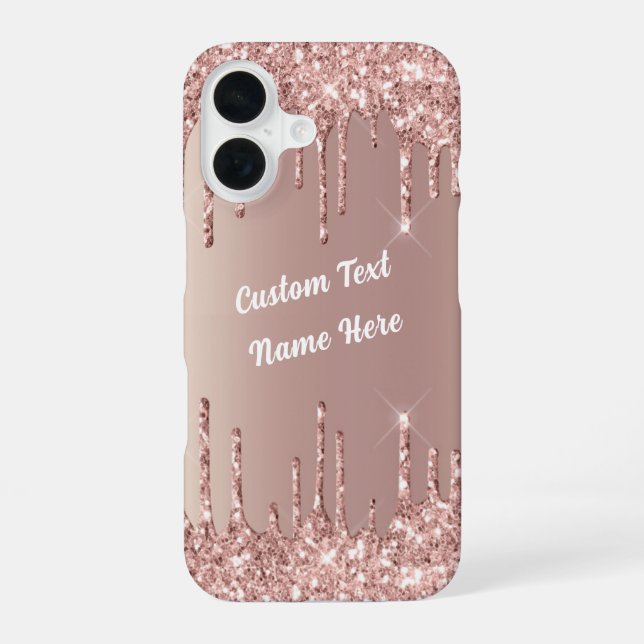 Rose Gold Glitter Custom Text Name iPhone Case (Back)