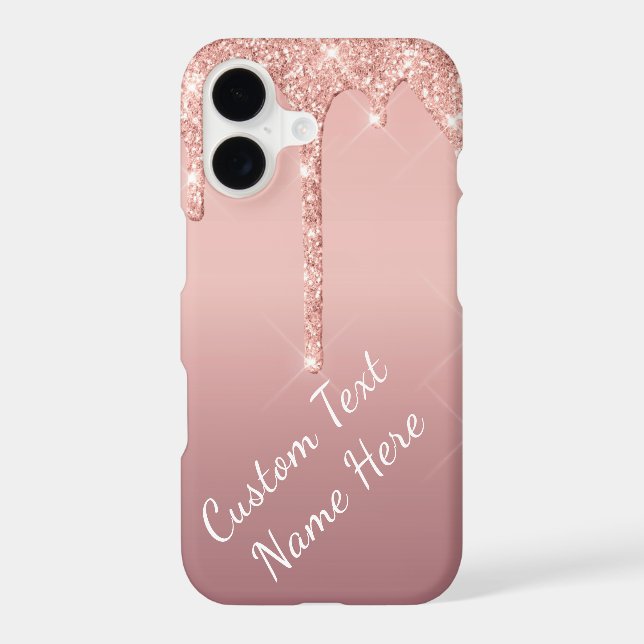 Rose Gold Glitter Custom Text Name iPhone Case (Back)