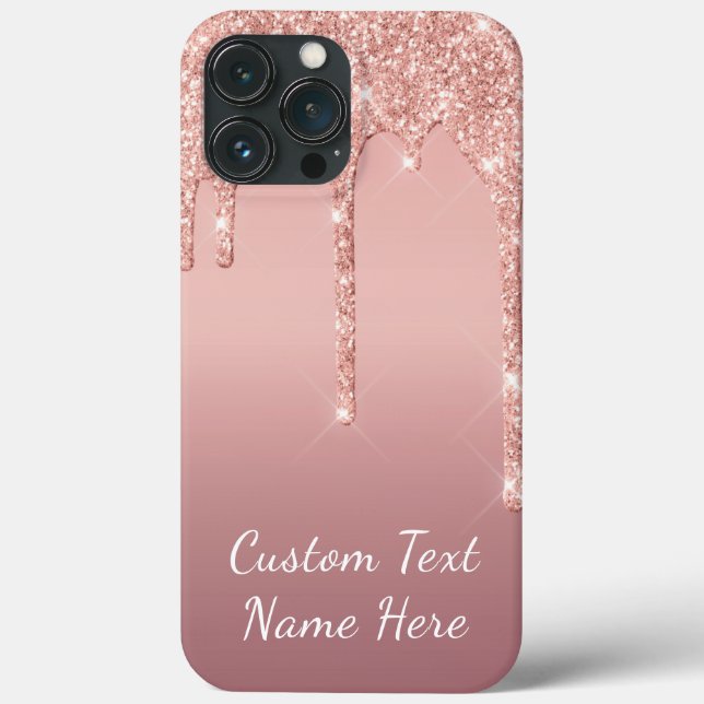 Rose Gold Glitter Custom Text Name iPhone Case (Back)