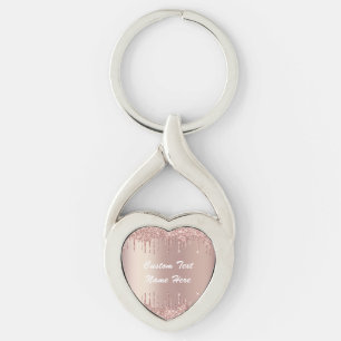 Rose Gold Glitter Custom Text Name Keychain Gift