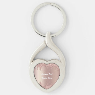 Rose Gold Glitter Custom Text Name Keychain Gift