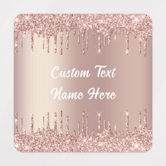 Rose Gold Glitter Custom Text Name Labels (Design 1)