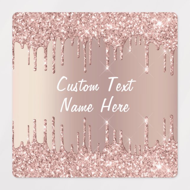 Rose Gold Glitter Custom Text Name Labels (Design 3)