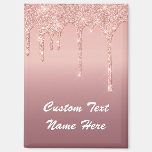 Rose Gold Glitter Custom Text Name Magnet Gift