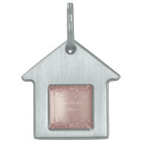 Rose Gold Glitter Custom Text Name Pet ID Tag