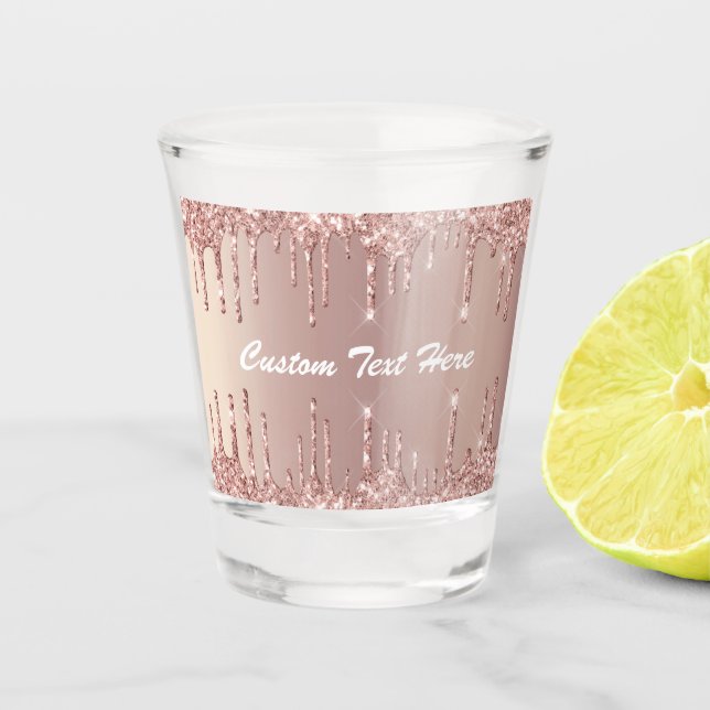 Rose Gold Glitter Custom Text Name Shot Glass (Front)
