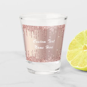 Rose Gold Glitter Custom Text Name Shot Glass Gift
