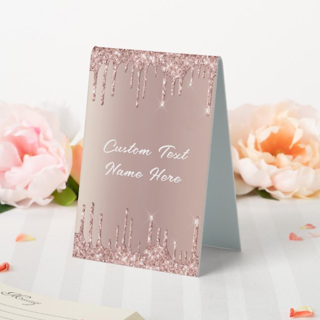 Rose Gold Glitter Custom Text Name Table Tent Sign (In SItu (Wedding))