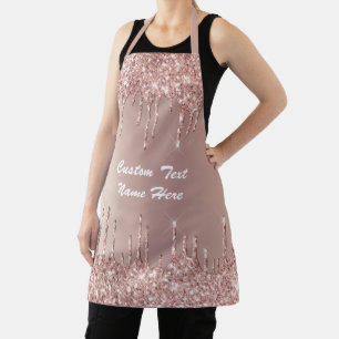 Rose Gold Glitter Custom Text Name Your Apron Gift