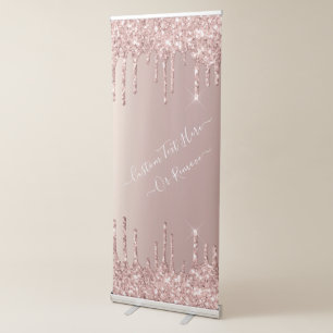 Rose Gold Glitter Custom Text Retractable Banner