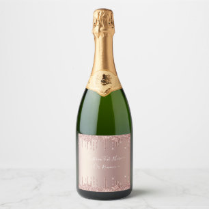 Rose Gold Glitter Custom Text Sparkling Wine Label
