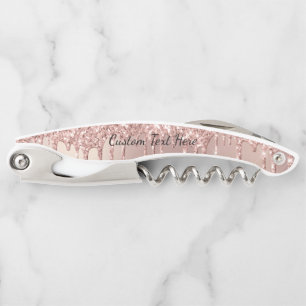 Rose Gold Glitter Custom Text Waiter's Corkscrew