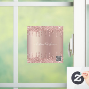 Rose Gold Glitter Custom Text Window Cling QR Code