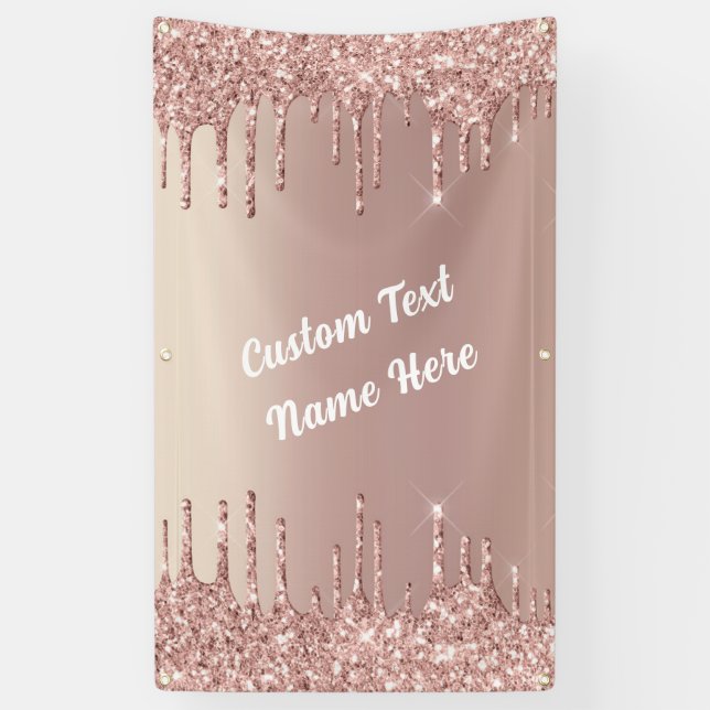 Rose Gold Glitter Custom Text Your Name Banner (Vertical)