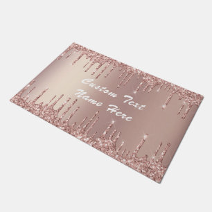 Rose Gold Glitter Custom Text Your Name Doormat