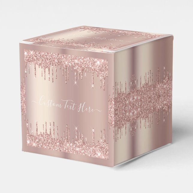 Rose Gold Glitter Custom Text Your Name Favour Box (Front Side)