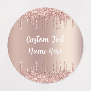 Rose Gold Glitter Custom Text Your Name Labels