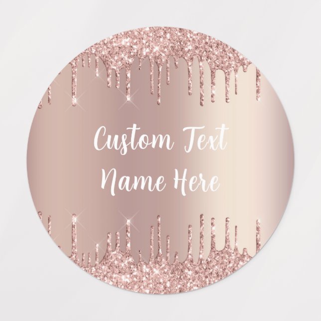 Rose Gold Glitter Custom Text Your Name Labels (Design 3)