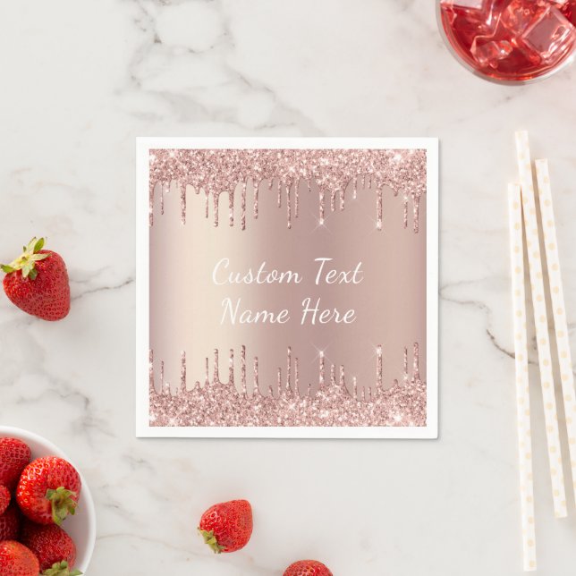 Rose Gold Glitter Custom Text Your Name Napkins (Insitu)