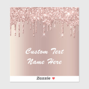 Rose Gold Glitter Custom Text Your Name Sticker