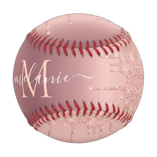 Rose Gold Glitter Custom Your Letter Name Baseball