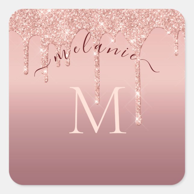 Rose Gold Glitter Custom Your Letter Name Sticker (Front)