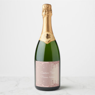 Rose Gold Glitter Custom Your Text Name Sparkling Wine Label