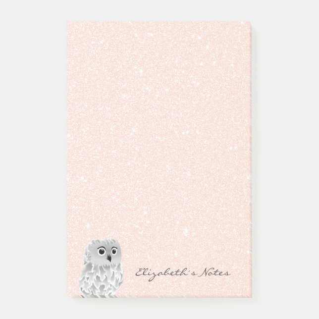 Rose Gold Glitter Cute Owl Add Name  Post-it Notes (Front)