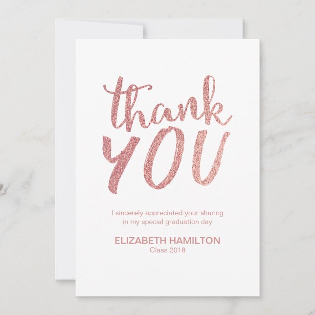 Rose Gold Glitter Cute Script Graduation Thank You (Front)