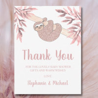 Rose Gold Glitter Cute Sloth Baby Shower Thank You
