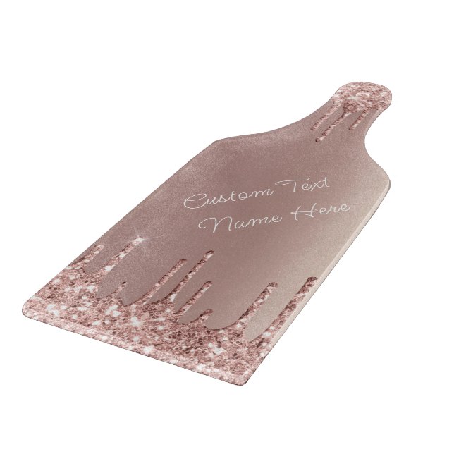 Rose Gold Glitter Cutting Board with Custom Text (Corner)