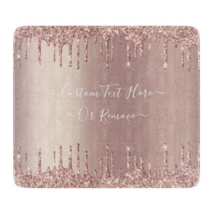 Rose Gold Glitter Cutting Board with Custom Text